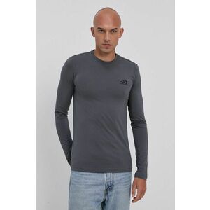 Tričko s dlhým rukávom EA7 Emporio Armani pánske, šedá farba, s potlačou vyobraziť