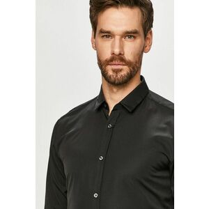 Košeľa Hugo pánska, čierna farba, slim, s klasickým golierom vyobraziť