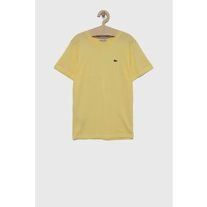 Detské bavlnené tričko Lacoste žltá farba, jednofarebný vyobraziť