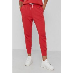 Nohavice Polo Ralph Lauren dámske, červená farba, jednofarebné vyobraziť