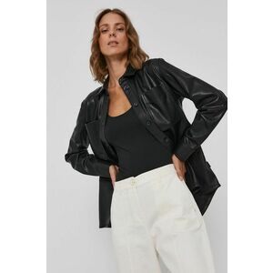 Košeľa Calvin Klein dámska, čierna farba, regular, s klasickým golierom vyobraziť