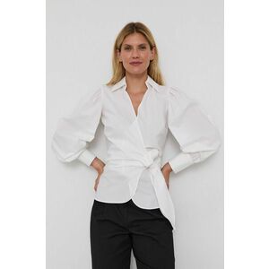 Bavlnená košeľa Elisabetta Franchi dámska, biela farba, regular, s klasickým golierom vyobraziť