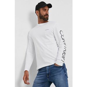Tričko s dlhým rukávom Calvin Klein pánske, biela farba, s potlačou vyobraziť