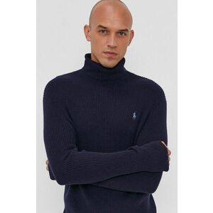 Vlnený sveter Polo Ralph Lauren pánsky, tmavomodrá farba, teplý, s rolákom vyobraziť