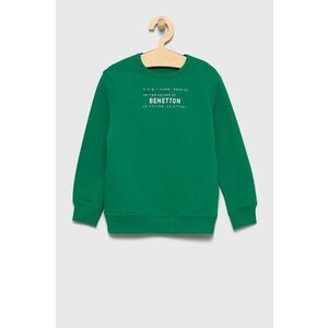 Detská bavlnená mikina United Colors of Benetton zelená farba, s potlačou vyobraziť