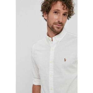 Bavlnená košeľa Polo Ralph Lauren pánska, biela farba, slim, s golierom button-down vyobraziť