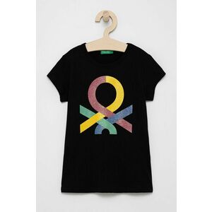 Detské bavlnené tričko United Colors of Benetton čierna farba vyobraziť