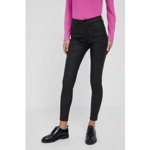 Nohavice Calvin Klein Jeans dámske, čierna farba, priliehavé, vysoký pás vyobraziť