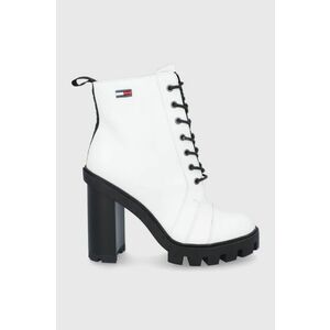 Kožené členkové topánky Tommy Jeans dámske, biela farba, na platforme vyobraziť