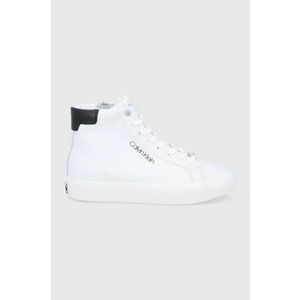 Kožená obuv Calvin Klein biela farba, na plochom podpätku vyobraziť
