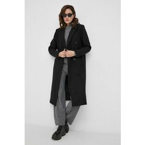 Kabát s prímesou vlny Vero Moda čierna farba, prechodný, dvojradový vyobraziť