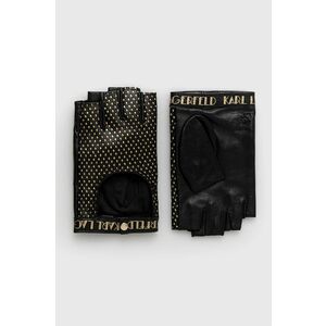 Kožené rukavice bez prstov Karl Lagerfeld dámske, čierna farba vyobraziť