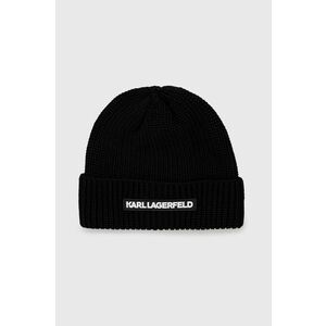 Vlnená čiapka Karl Lagerfeld čierna farba, vlnená vyobraziť