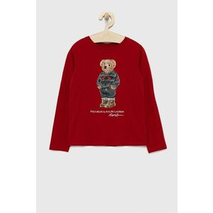 Detská bavlnená košeľa s dlhým rukávom Polo Ralph Lauren červená farba vyobraziť