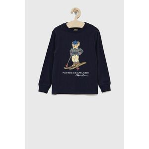 Detská bavlnená košeľa s dlhým rukávom Polo Ralph Lauren tmavomodrá farba, s potlačou vyobraziť