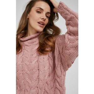 Vlnený sveter Answear Lab dámsky, ružová farba, teplý, s polorolákom vyobraziť