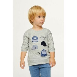 Detská bavlnená košeľa s dlhým rukávom Mango Kids Caps šedá farba, s nášivkou vyobraziť