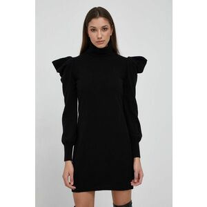 Vlnené šaty Sisley čierna farba, mini, rovné vyobraziť