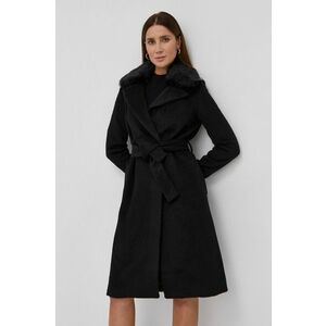 Vlnený kabát Guess čierna farba, prechodný, dvojradový vyobraziť