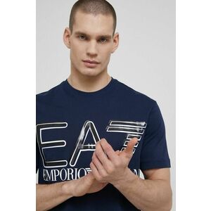 Bavlnené tričko EA7 Emporio Armani tmavomodrá farba, jednofarebné vyobraziť