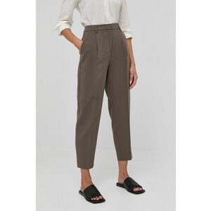 Nohavice Bruuns Bazaar dámske, hnedá farba, rovné, vysoký pás vyobraziť
