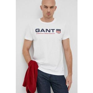 Bavlnené tričko Gant biela farba, s potlačou vyobraziť