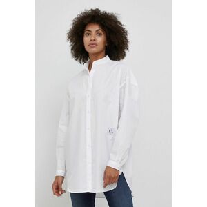 Bavlnená košeľa Armani Exchange dámska, biela farba, voľný strih, so stojačikom vyobraziť