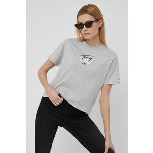 Bavlnené tričko Tommy Jeans šedá farba, vyobraziť