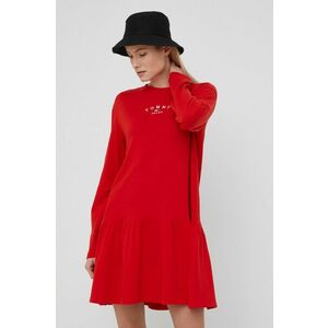 Bavlnené šaty Tommy Jeans červená farba, mini, áčkový strih vyobraziť