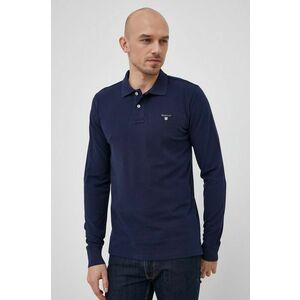 Bavlnené tričko s dlhým rukávom Gant tmavomodrá farba, jednofarebné vyobraziť