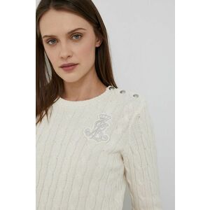 Bavlnený sveter Lauren Ralph Lauren dámsky, béžová farba vyobraziť