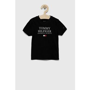Detské bavlnené tričko Tommy Hilfiger čierna farba, s potlačou vyobraziť