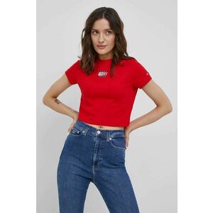 Tričko Tommy Jeans dámske, červená farba, vyobraziť