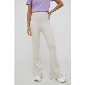 Nohavice Tommy Jeans dámske, béžová farba, jednofarebné vyobraziť