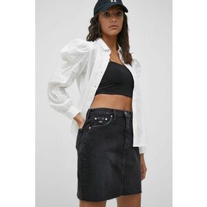Rifľová sukňa Tommy Jeans čierna farba, mini, rovná vyobraziť