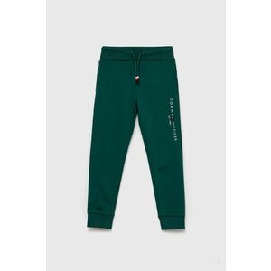 Detské bavlnené nohavice Tommy Hilfiger zelená farba, s nášivkou vyobraziť