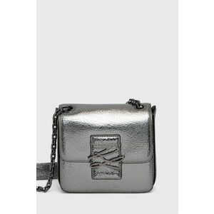 Kožená kabelka Karl Lagerfeld strieborná farba vyobraziť