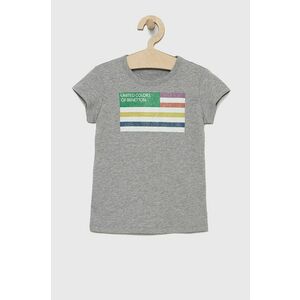 Detské bavlnené tričko United Colors of Benetton šedá farba, vyobraziť