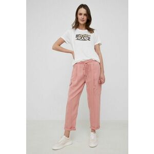 Nohavice Pepe Jeans Jynx dámske, ružová farba, strih cargo, vysoký pás vyobraziť