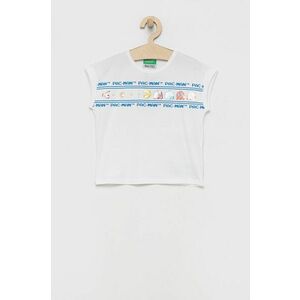 Detské bavlnené tričko United Colors of Benetton biela farba, vyobraziť