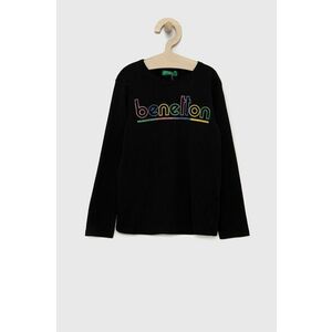 Detská bavlnená košeľa s dlhým rukávom United Colors of Benetton čierna farba, vyobraziť