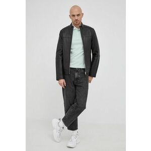 Kožená bunda Calvin Klein pánska, čierna farba, prechodná, vyobraziť