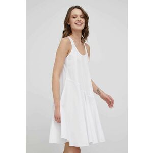 Bavlnené šaty Armani Exchange biela farba, mini, áčkový strih vyobraziť