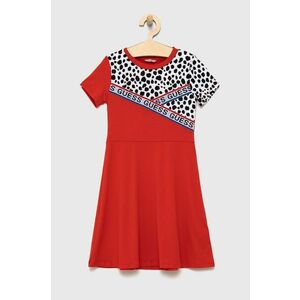 Dievčenské šaty Guess červená farba, mini, áčkový strih vyobraziť