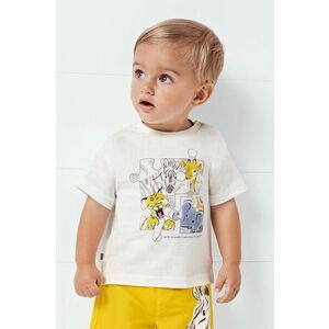 Detské bavlnené tričko Mayoral béžová farba, s potlačou vyobraziť
