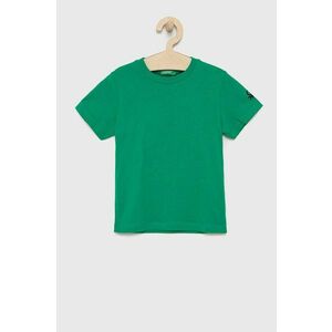 Detské bavlnené tričko United Colors of Benetton zelená farba, jednofarebné vyobraziť