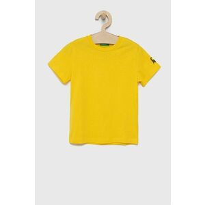 Detské bavlnené tričko United Colors of Benetton žltá farba, jednofarebné vyobraziť