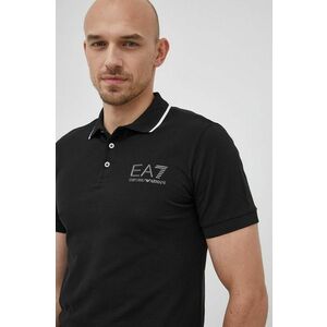 Bavlnené polo tričko EA7 Emporio Armani čierna farba, jednofarebné vyobraziť