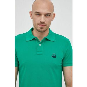 Bavlnené polo tričko United Colors of Benetton zelená farba, jednofarebné vyobraziť