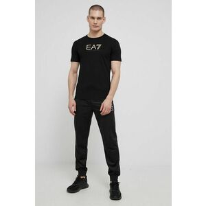 Bavlnené tričko EA7 Emporio Armani čierna farba, s potlačou vyobraziť